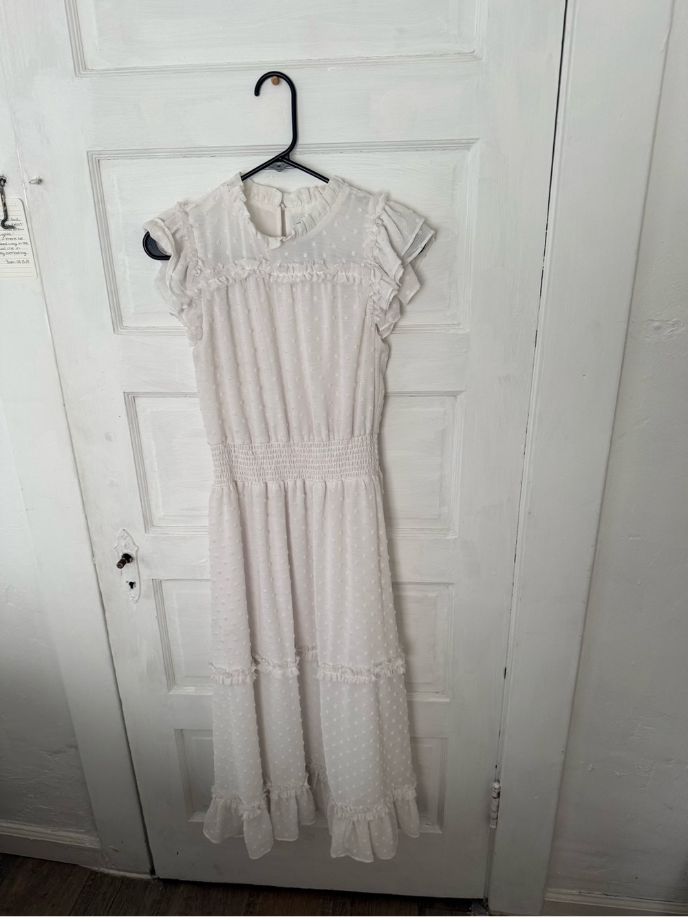 CeCe White Swiss Dot Ruffle Dress